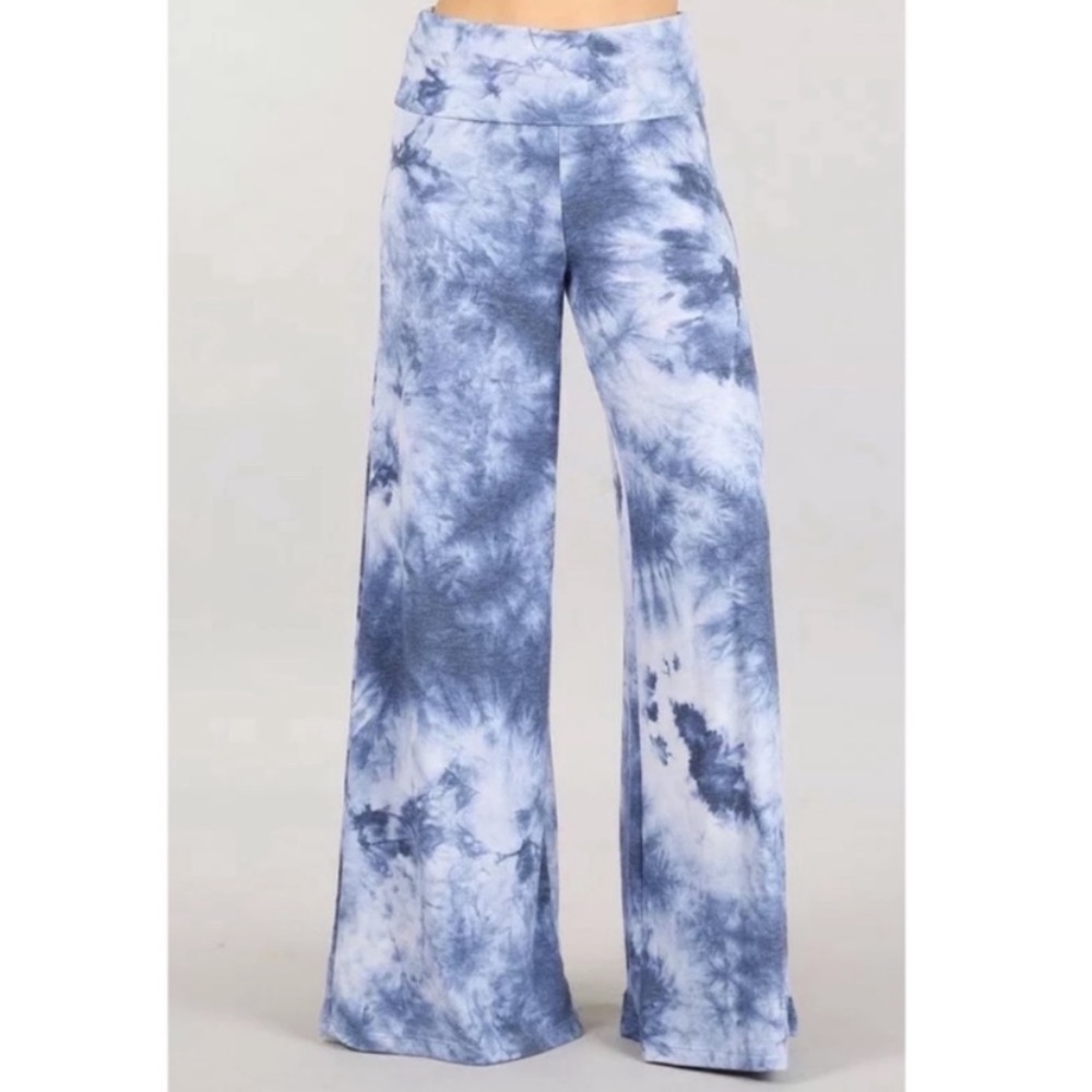SOLD OUT Plus Blue Wide Leg Tie Dye Relaxed Palazzo Pants - Picture 2 of 6